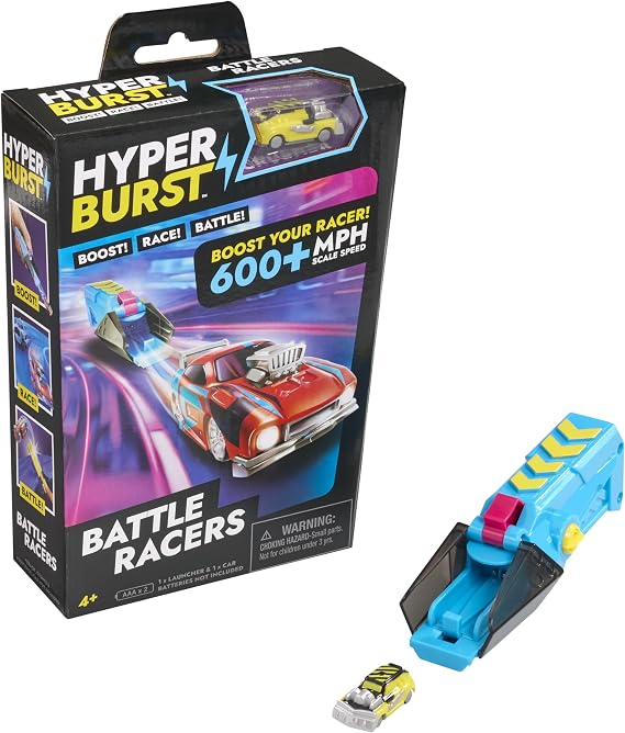 Hyper Burst Battle Racers Yellow Crusher Car & Launcher | Over 600+ MPH Scale Speed! | Racing Micro Scale Cars and Battle Action Toys | Ages 5+