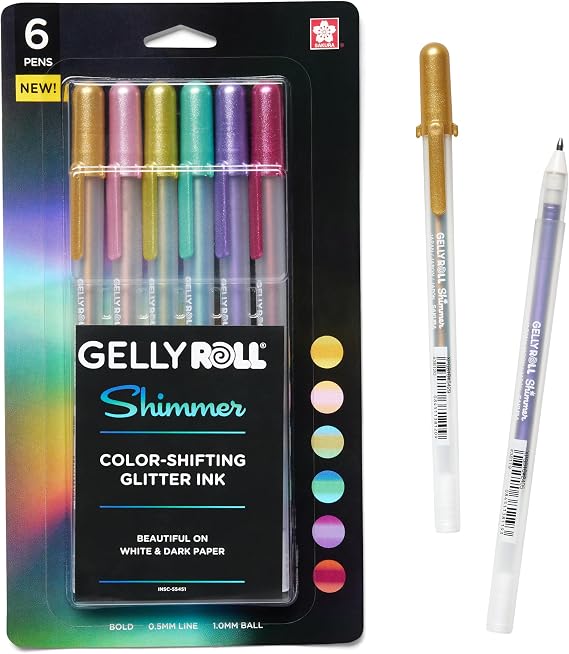 SAKURA Gelly Roll Shimmer Gel Ink Pen, Bold Tip, Assorted, 6 Count