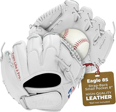 Valle Eagle 8S Strap-Back Small Pocket 8 Baseball Training Glove - Infield Soft Leather Mitt for Fielding - Practice Gear, Softball Trainer, Sports Essentials - Right or Left Hand Throw