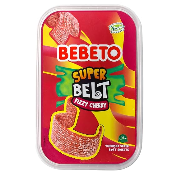 Bebeto Super Belt Cherry, Vegan Sour Candy Belts, 14 oz (400g)