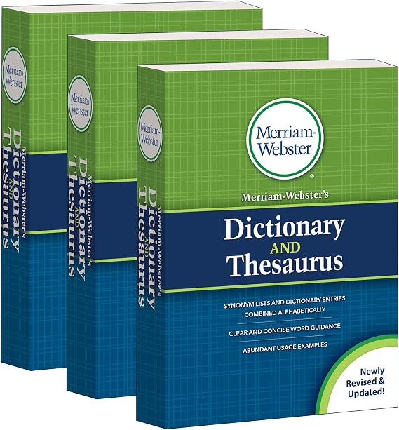 Merriam-Webster Merriam-Webster's Dictionary and Thesaurus, Mass-Market Paperback, 2020 Copyright, Pack of 3