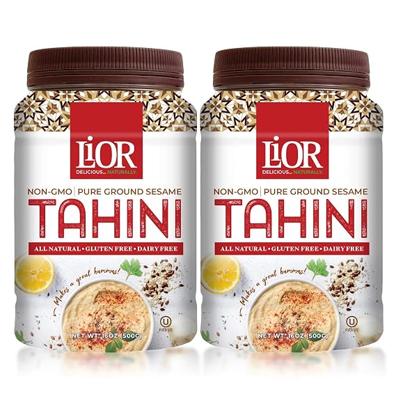 LiOR All Natural Tahini | 100% Pure Stone Ground Sesame | Best for Hummus, Dressings, Sauce | Single-Sourced Ethiopian Origin | Vegan | Paleo | Kosher | 16oz Jar (Pack of 2)