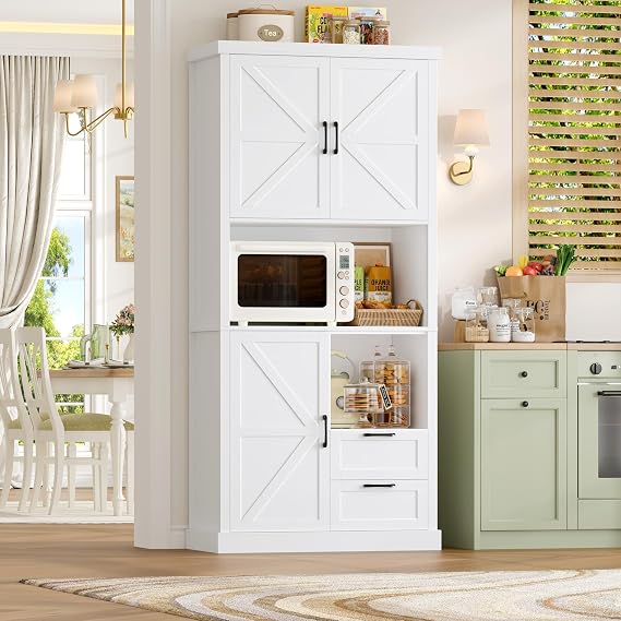 HOCSOK Kitchen Cupboard, Large Countertop with Cable Hole, 2 Smooth Drawers