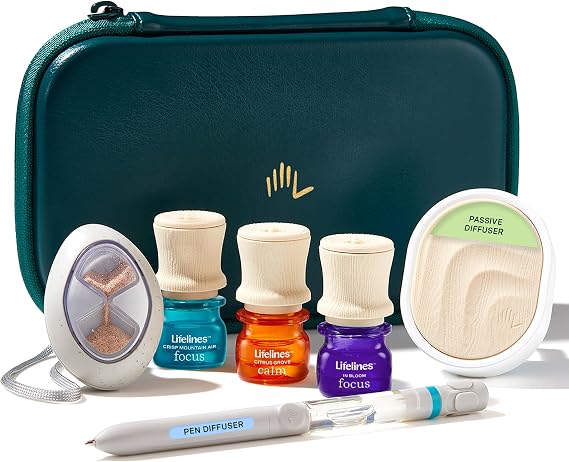 Lifelines Sensory Essentials Travel Set - Unique Sensory Gifts | Includes Everyday Aromatherapy Diffuser, Fidget Grounding Stone, Pen Diffuser & 3 Essential Oil Blends