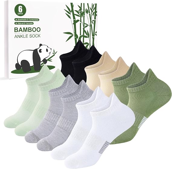 Bamboo Trainer Socks Womens 6 Pairs, Breathable Ankle Running Socks, Ladies Sports Low Cut Sock, Athletic Sock with Gift Box for Women Girls