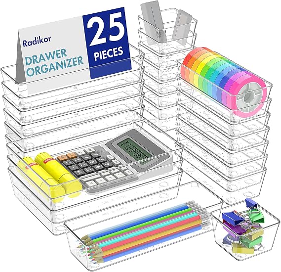 Radikor Drawer Organiser Set 25 Pieces Drawer Insert 4 Sizes