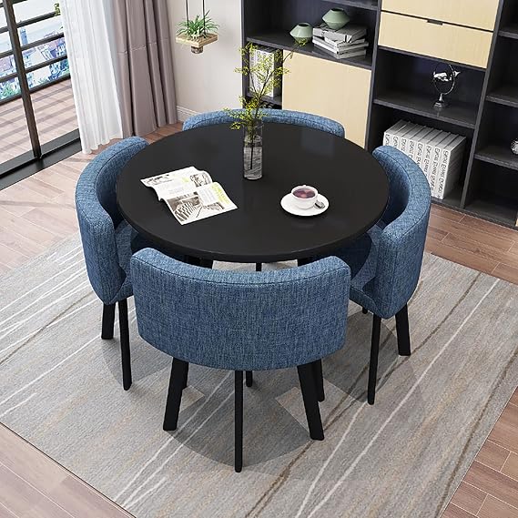 Office Conference Table Small Meeting Room Dining Table Set for 4,Round Simple Coffee Table with Chair Set,Business Reception 1 Table 4 Chairs Combination,for Family Apartment Study Balcony Kitchen (