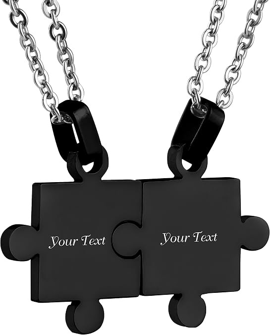 Caramel Custom Engraving Name/Date Stainless Steel Jigsaw Puzzle Pendant Chain Necklace for Couple's Gift