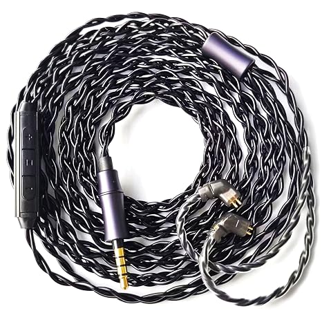 IEM Upgrade Cable, 6N Silver Plated Earphone Upgraded Cords, QDC-C Pin 2m in Ear Monitor Cable for KZ ZS10 ZSN PRO CCA C12(Recessed 2pin 3.5mm w/mic 6.5ft) Black
