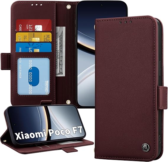 Mobile Phone Case for Xiaomi Poco F7 6.83 Inch Case - PU Leather Flip Wallet Case Cover Protective Case with Stand Function RFID Protection & 3 Card Slots - Red