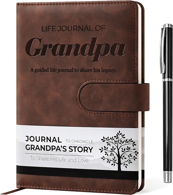 Grandpa I Want to Know Your Life Story Leather Journal (Hardcover): A Grandpa's Memory and Keepsake Guided Legacy Journal - Birthday Gifts for Grandpa - Ideal Gifts for Fathers Day from Granddaughter Grandson