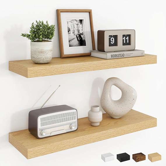 Dreamland 24Inch Floating Shelves for Wall, Rustic Wooden Floating Shelves for Bathroom|Bedroom|Kitchen, 2 Pack Deep Wall Mounted Book Shelf, Wood Storage Display Shelf for Home Decor, Oak