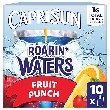 Capri Sun Roarin Waters Fruit Punch Flavored with other natural flavor Water Beverage, 10 ct Box, 6 fl oz Drink Pouches