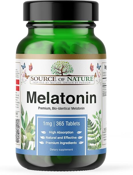 Melatonin 1 mg 365 Tablets High Dose 1 Year Supply No Additives Vegan Laboratory Tested Made in Denmark Source of Nature