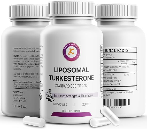 Liposomal Turkesterone 2000mg, 60 Capsules, Standardised to 20%, Ajuga Turkestanica Extract, Ultra High Absorption, Strength & Muscle, No Additives, Non-GMO, 60 Capsules