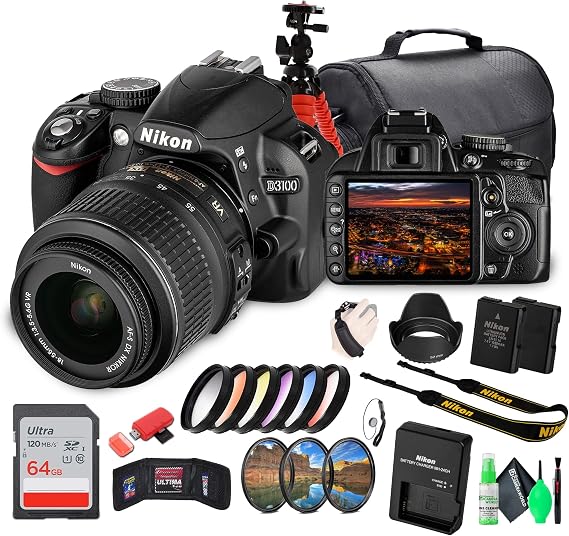 Nikon D3100 DSLR Camera Kit with 18-55mm VR Lens Beginner-Friendly & Compact 25472  Camera Bag  64GB Memory Card  Flexible Tripod  Cleaning Kit  Hand Strap  Card Wallet  More