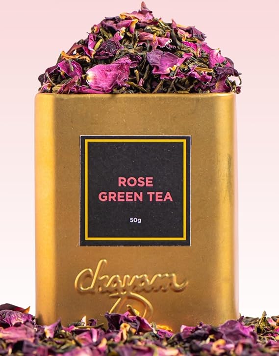 CHAYAM Rose Green Tea - 50g/1.77oz | Premium Floral Tea Tin | Whole Leaf Green Tea and Dried Rose Petals For Healthy Tea | 100% Natural Ingredients with No Sugar & Zero Calories - Pack of 1