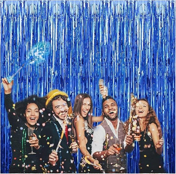 2Pack 1X2M Blue Metallic Foil Tinsel Fringe Curtain Backdrop Birthday Wedding Bachelorette Party Decoration Adult Anniversary Suitable For Parties And Celebrations(Green)