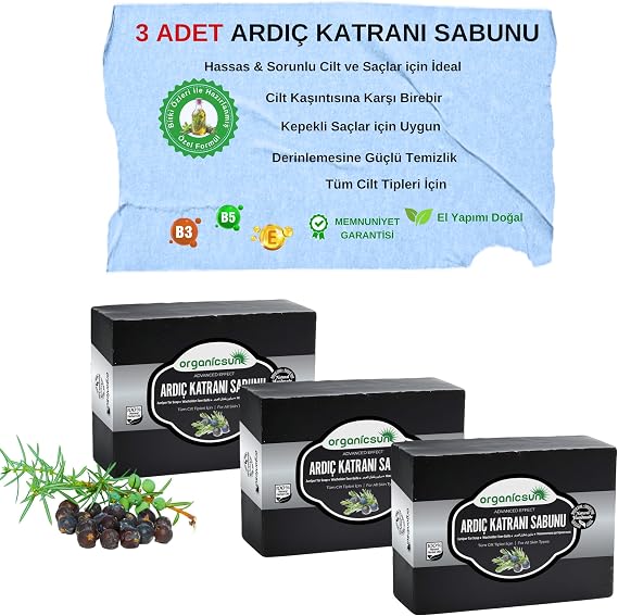 Doğal Ardıç Katranı Sabunu 140 Gr x 3 Adet Tüm Cilt Tipleri İçin Antiseptik ve Yenileyici Etkili