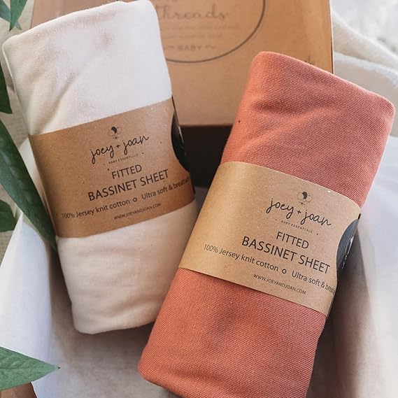 Joey + Joan Bassinet Sheets Compatible with 4moms Mamaroo Sleep Bassinet - Fits 18 x 30 Inch Oval Bassinet Mattress Buttery Soft 100% Cotton 2 Pack Beige + Rusty Brown 2 Pack