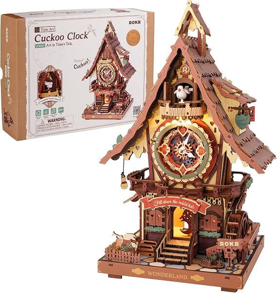 ROKR 3D Puzzle Cuckoo Clock Wooden Model Kits to Build for Adults, Model Kits Craft Gifts and Decoration for Adults, Cuckoo Clock Multi-colored, LC901C