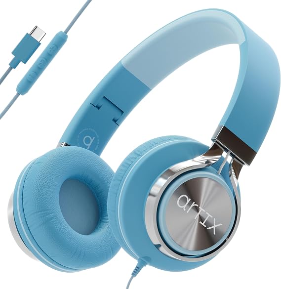 ARTIX USB C Headphones Wired for Kids & Adults with Mic & Volume Control, Type C Wired Headphones for iPhone 17, 16, 15, Samsung, Android - USBC Teens Corded Head Phones for Laptop, Computer, Tablet