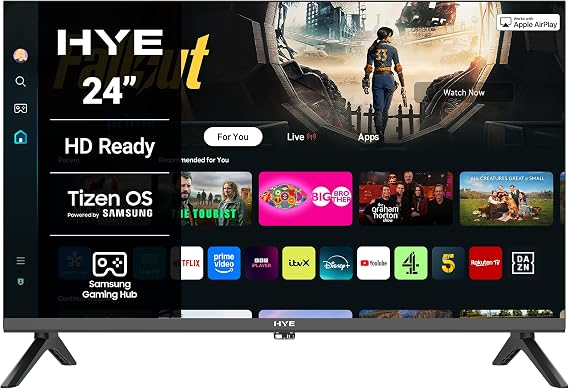 24" LED Smart TV - HD Ready, Samsung Tizen OS & Gaming Hub, Black | Apple AirPlay, Alexa & Bixby Voice Control, HDR, Bluetooth, WiFi, 3x HDMI - Perfect for Streaming, Gaming & Entertainment