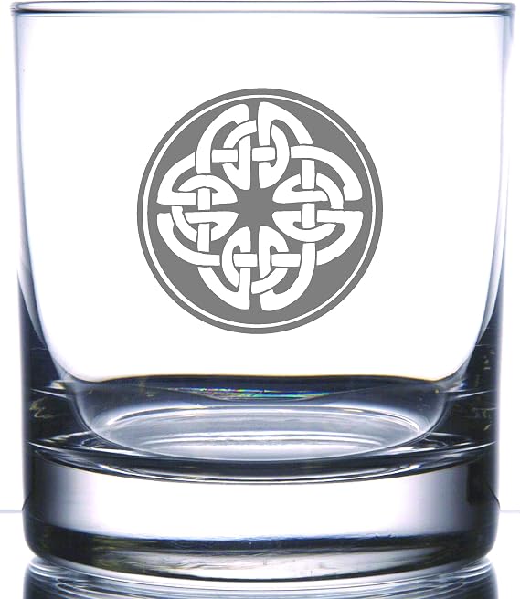 Irish Celtic Shield Knot Laser | Laser Etched Engraved Rocks Glass | 11 Ounce Whiskey Scotch Old Fashion Glass | Perfect Irish Celtic Glass