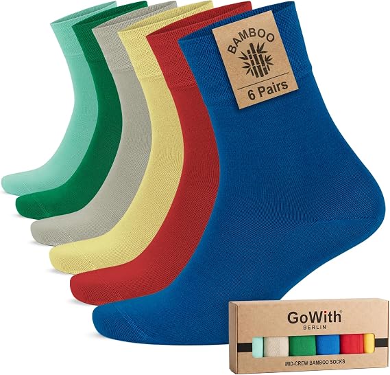 GoWith 6-Piece Bamboo Premium Black - Breathable Classic Men's - Women's Socks 3560 with Colorful Seamless Box