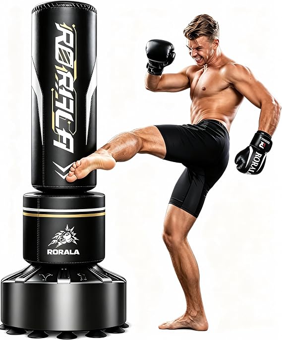 RORALA Punching Bag with Stand 70"-203lbs, Freestanding Heavy Boxing Bag Including 12OZ Boxing Gloves for Adult Youth Gift Selection Upgraded