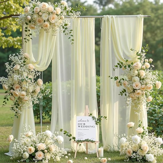 Wedding Arch Draping Fabric, 2 Panels 18FT Ivory Sheer Backdrop Curtain Chiffon Fabric Drapery Voile Scarf Draping Panels for Wedding Archway Ceremony Curtain Valance Party Decoration