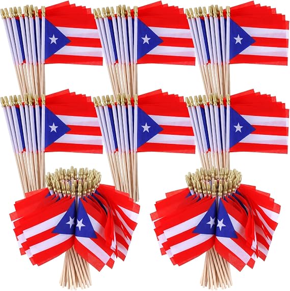 100 Pack Puerto Rico Mini Flags Small Hand Held Stick Flags Puerto Rican Party Decorations Flag with Wooden Pole for Outdoor Parades Sports Events Patriotic (4 x 6 Inch)