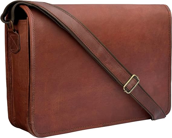 Leather Messenger Bag for Men & Women, 15" Vintage Crossbody Laptop Satchel | Fits 15 inches Laptop & iPad, Organized Pockets, Adjustable Shoulder Strap, Magnetic Closure, Travel Trolley Strap, Brown