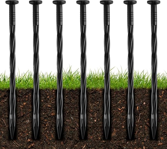 50Pcs 8-Inch Plastic Landscape Edging Spikes, Spiral Anchoring Nails for Weed Barrier, Paver Edging, Landscape Edging, Artificial Turf, Grass Pathways, and More