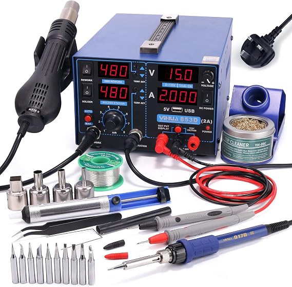 YIHUA 853D 2A USB Hot Air Rework Station with Soldering Iron,Power Supply