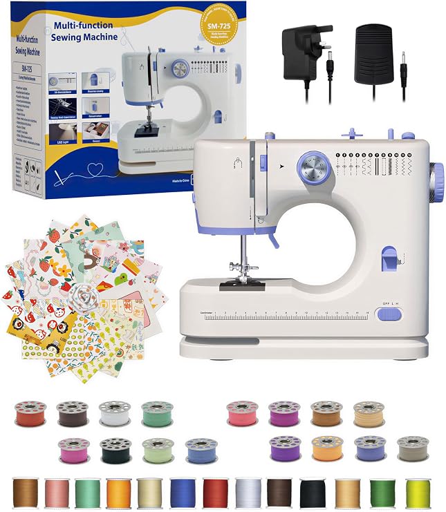 Portable Sewing Machine Ideal for Beginners, Adults, and Kids - 12 Built - in Stitches, Basic Sewing Kit Included, 2 - Speed Foot Pedal, Perfect for Home Use - Blue And White-HKS2