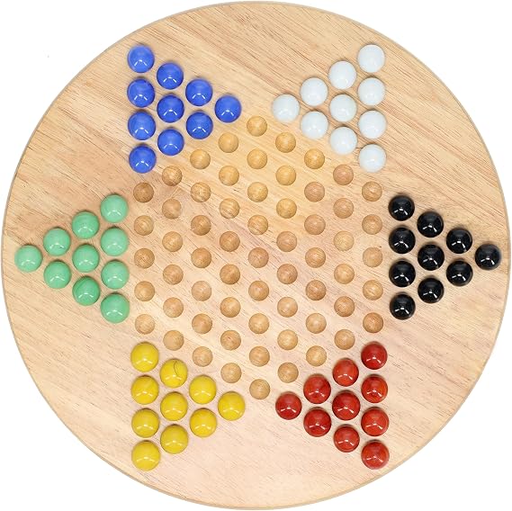 WE Games Solid Wood Chinese Checkers Set with Glass Marbles - 11.5 inches
