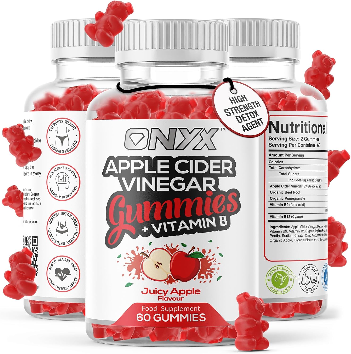 Apple Cider Vinegar Gummy 1500mg - Pure Apple Cider Vinegar with Mother  Vitamin B12 & B9-60 Vegan Gummies
