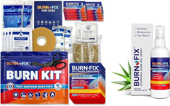 BurnFix Burn Kit Comprehensive 25pcs First Aid Kit + Hydrogel Burn Spray - 120ml Bundle
