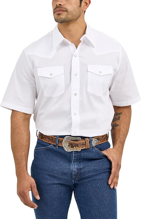 Wrangler White Short Sleeve Solid Western Snap Men's Big and Tall Sport Shirt 71106WH