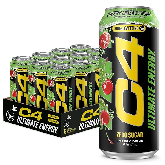 C4 Ultimate Energy Drink with Zero Sugar, 300mg Caffeine, 16oz Pack of 12