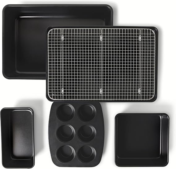 Amazon Basics Nonstick Bakeware 6-Piece Set, Stackable, Dishwasher and Oven-Safe, Baking Pan