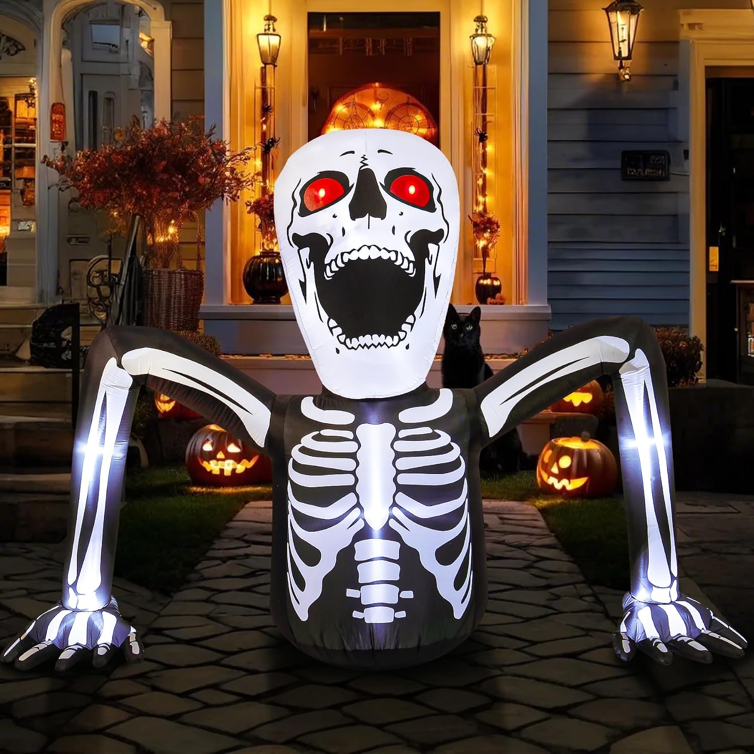 8 Ft Halloween Inflatable Decoration, Scary Upper Body Skeleton Ghost Built-in LED Lights, Outdoor Blow Up Yard Fun Decor, for 2025 All Hallows Day Lawn Decor