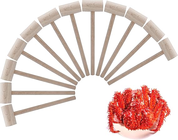 12 Pcs Wood Crab & Mallets Mallets, Natural Beech Wood Hammers