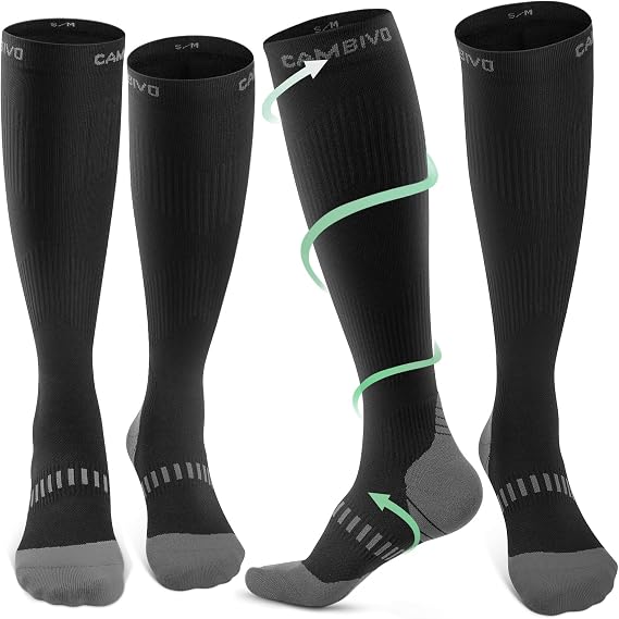 CAMBIVO 2 Pairs Compression Socks, 20-30 mmHg Flight Socks