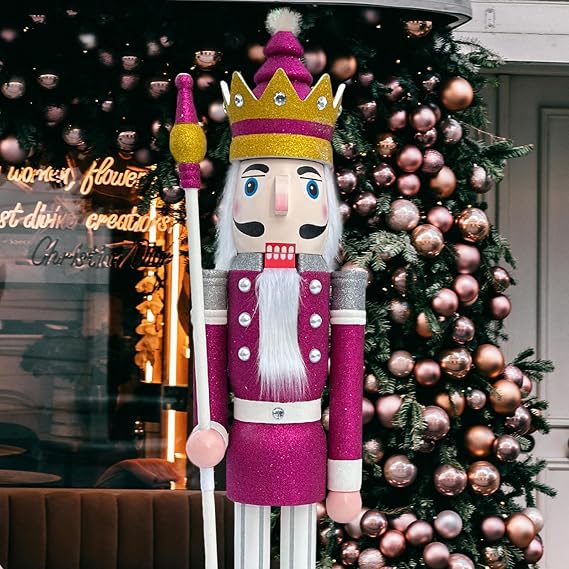CDL 180cm 6Ft Tall Life-Size Large/Giant Purple Glitter Christmas Wooden Nutcracker King On Stand Holds Golden Scepter For Indoor Outdoor Xmas/Event/Wedding Party Decoration BK32