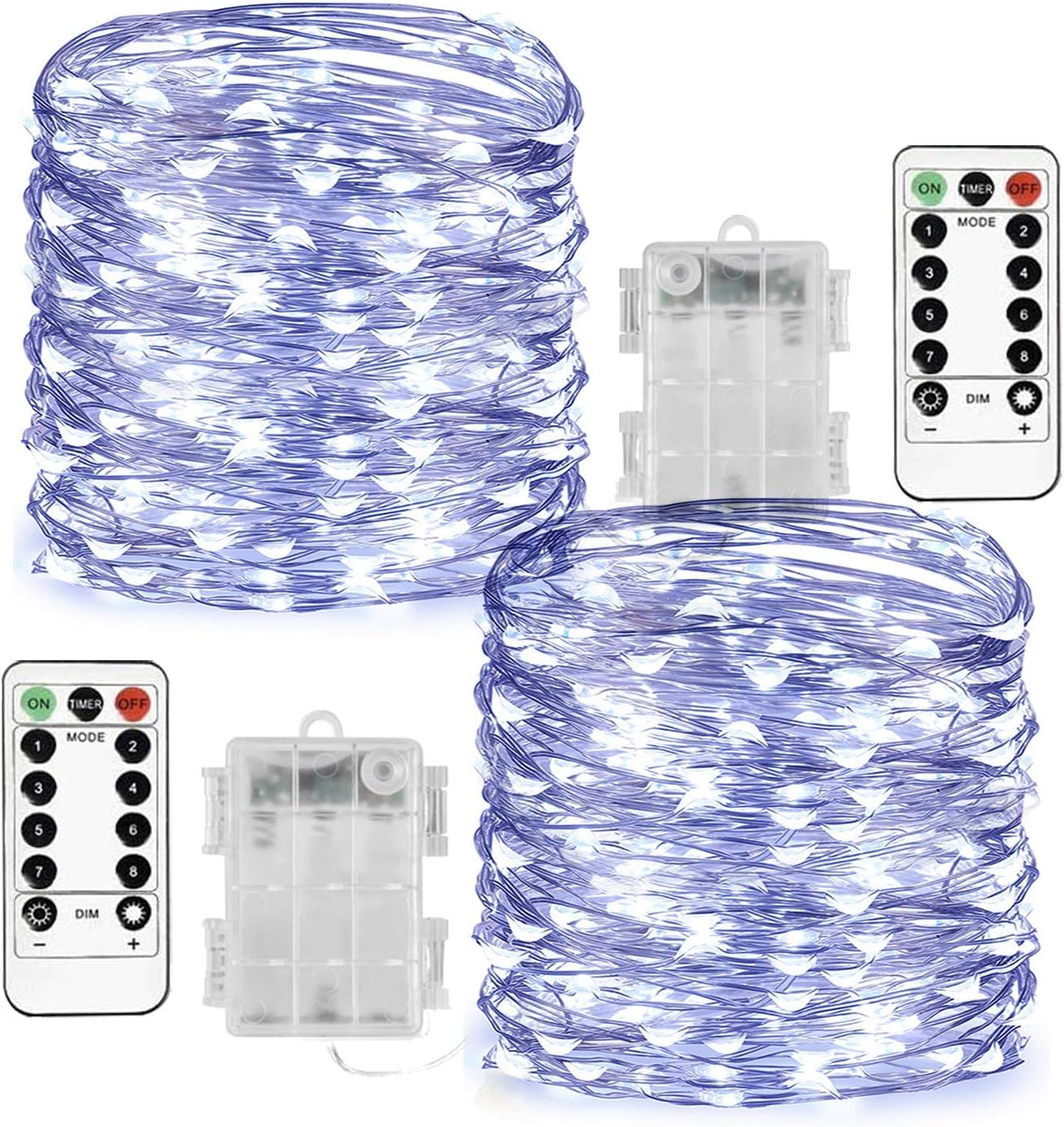 Homemory 2 Pack 33 Ft 100 LED Fairy Lights Battery Operated String Lights with Remote Waterproof 8 Modes Firefly Twinkle Christmas Lights for Outdoor Wedding DecorationsCool White