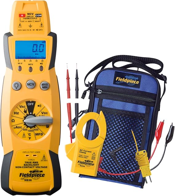Fieldpiece HS33 Expandable Manual Ranging Stick Multimeter for HVAC/R 400A Clamp - Non-Contact Voltage with Temperature to 1000F - Capacitance and K-Type Thermocouple - HVAC Electrical Tester