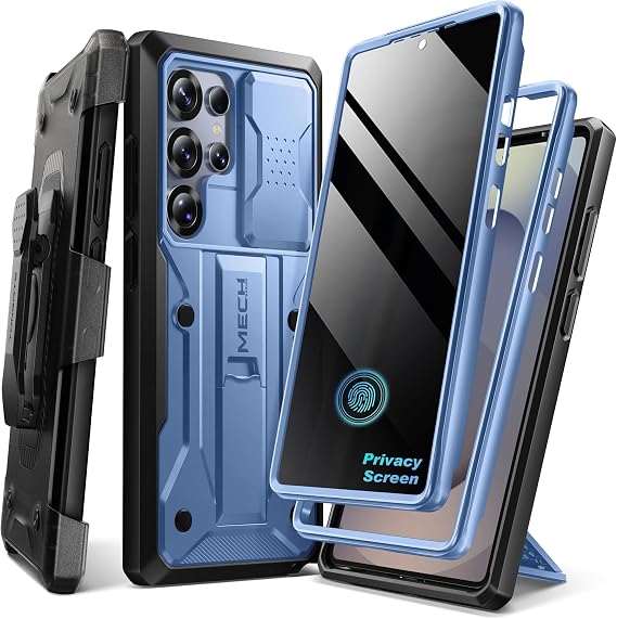 TONGATE for Samsung Galaxy S24 Ultra Case, 2 Front Frames & Stand, Blue