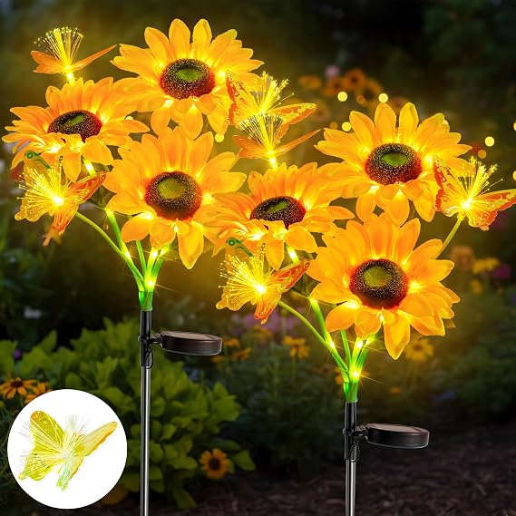 suddus Sunflower Solar Lights, Butterfly Solar Lights,Garden Lights 2 Pack